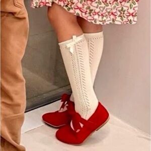 Cream colored long socks with bow